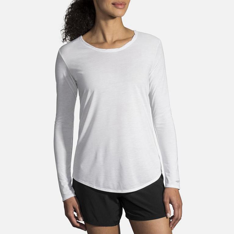 Brooks Women's DISTANCE Long Sleeve Running Shirt - White - Canada (QRHLO-4216)